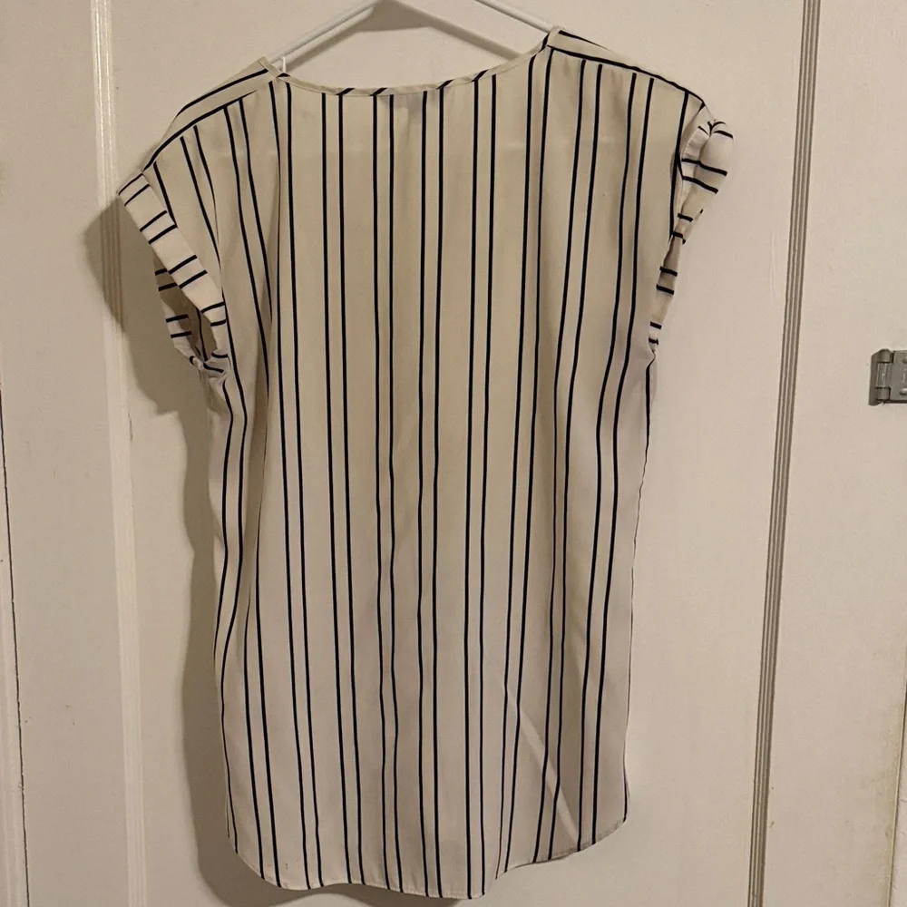 Express Women's Black and Cream Striped Blouse - Picture 4 of 4